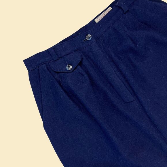 1970s wool midi skirt by Slices, size 13 vintage blue skirt w/ front pocket - Picture 7 of 10